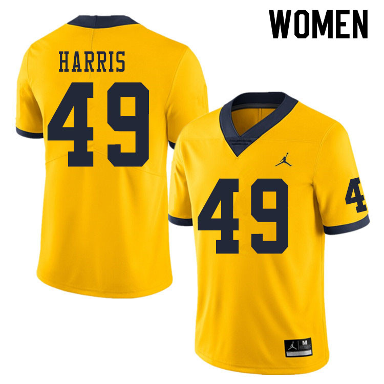 Women #49 Keshaun Harris Michigan Wolverines College Football Jerseys Sale-Yellow